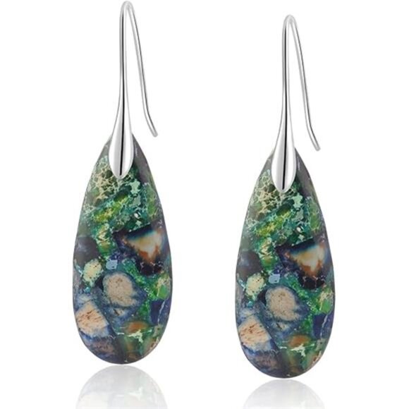 Emperor Stone Teardrop Earrings – Unique Natural Stone, Dazzling - Picture 3 of 3